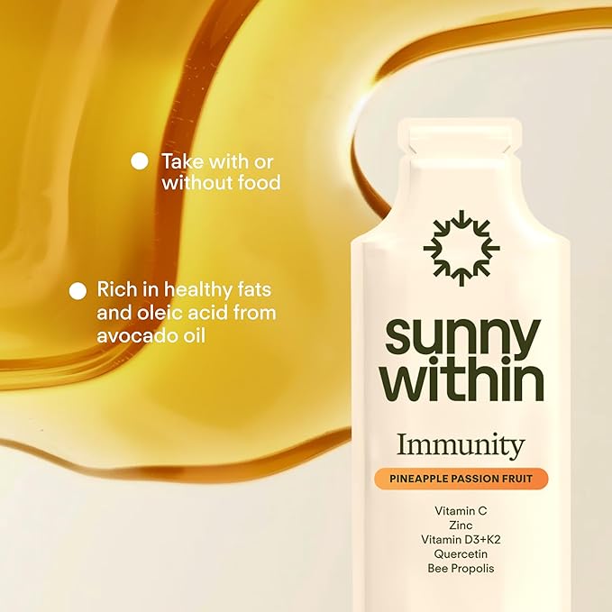 Immunity - 6-in-1 Liposomal Vitamin C Packets, Zinc, D3 + K2, Quercetin, Bee Propolis & Avocado Oil - Antioxidant Liquid Supplement for Immunity, Skin & Bone* - 30 Pouches