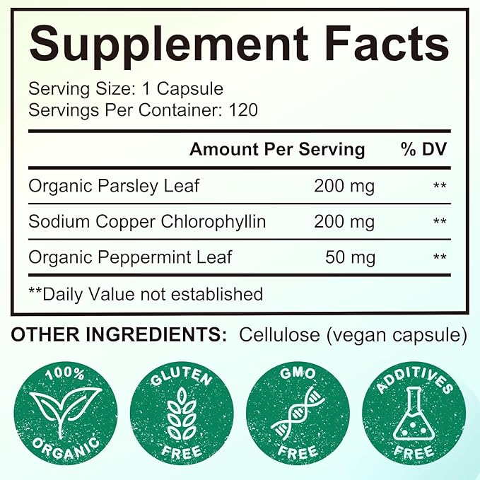 Chlorophyll Capsules Body Deodorizing Supplement for Daily Internal Freshness Support | Natural Botanical Blend for Routine Odor Balance, Gut Wellness, and Clean Inner Feeling | 120 Capsules