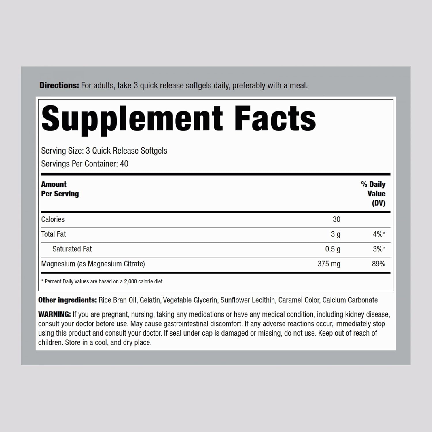Piping Rock Magnesium Citrate | 375 mg | 120 Softgels | High Absorption | Non-GMO, Gluten Free Supplement