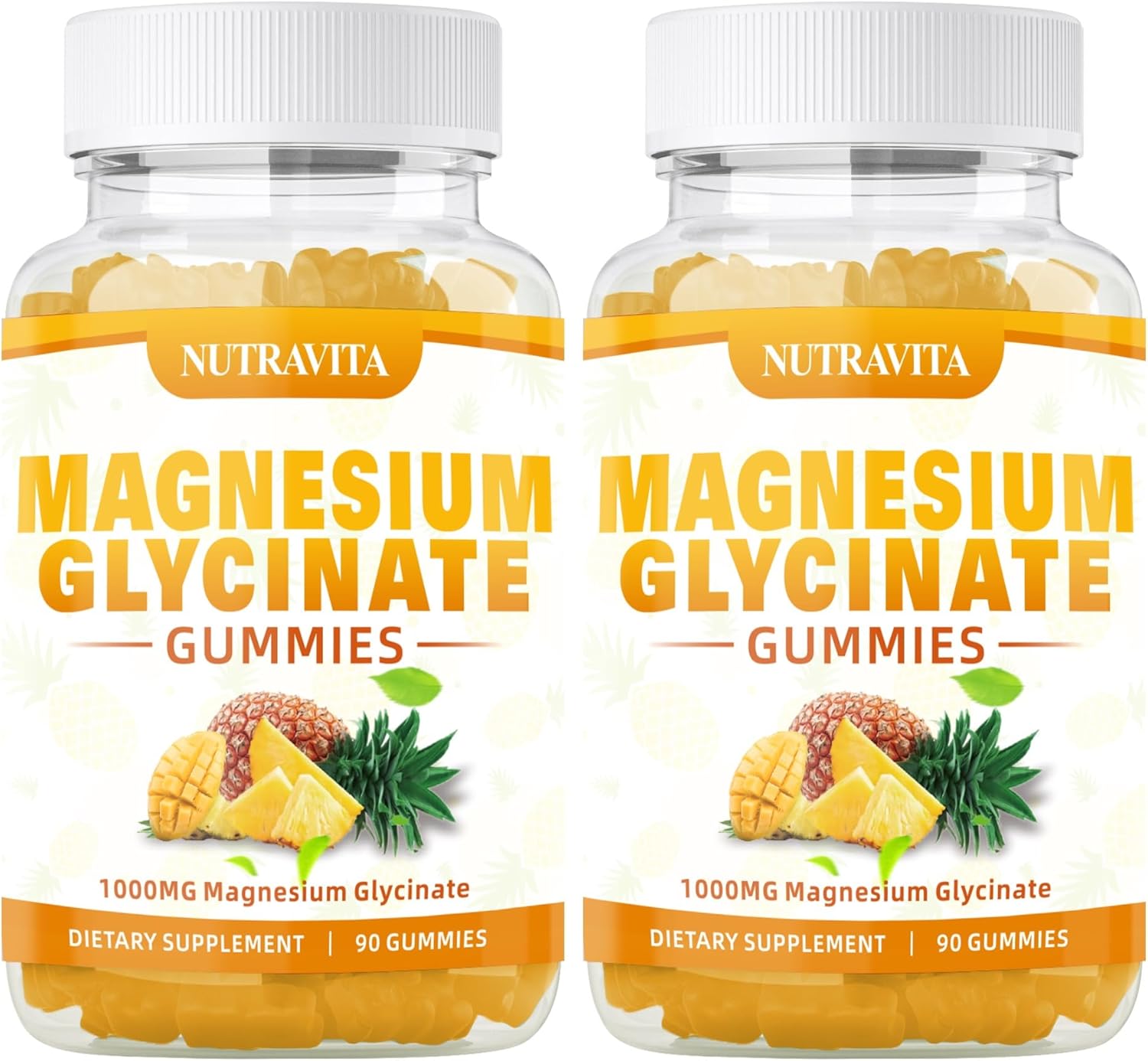 Magnesium Glycinate Gummies 1000mg with Magnesium L-Threonate,Chelated Magnesium Potassium Complex Supplement with VitD, B6, CoQ10, Calcium,Supports for Memory, Calm, Mood-180 Mango Pineapple Gummies