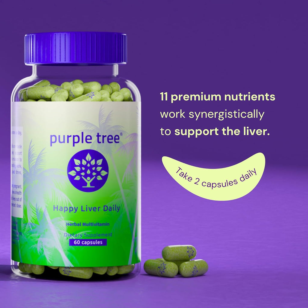purple tree Happy Liver Daily | Liver Support & Cleanse Supplement with Milk Thistle 80% Silymarin, Dandelion, Artichoke, Vine Tea DHM & Vitamins | Daily Liver Wellness Formula | 60 Vegan Capsules