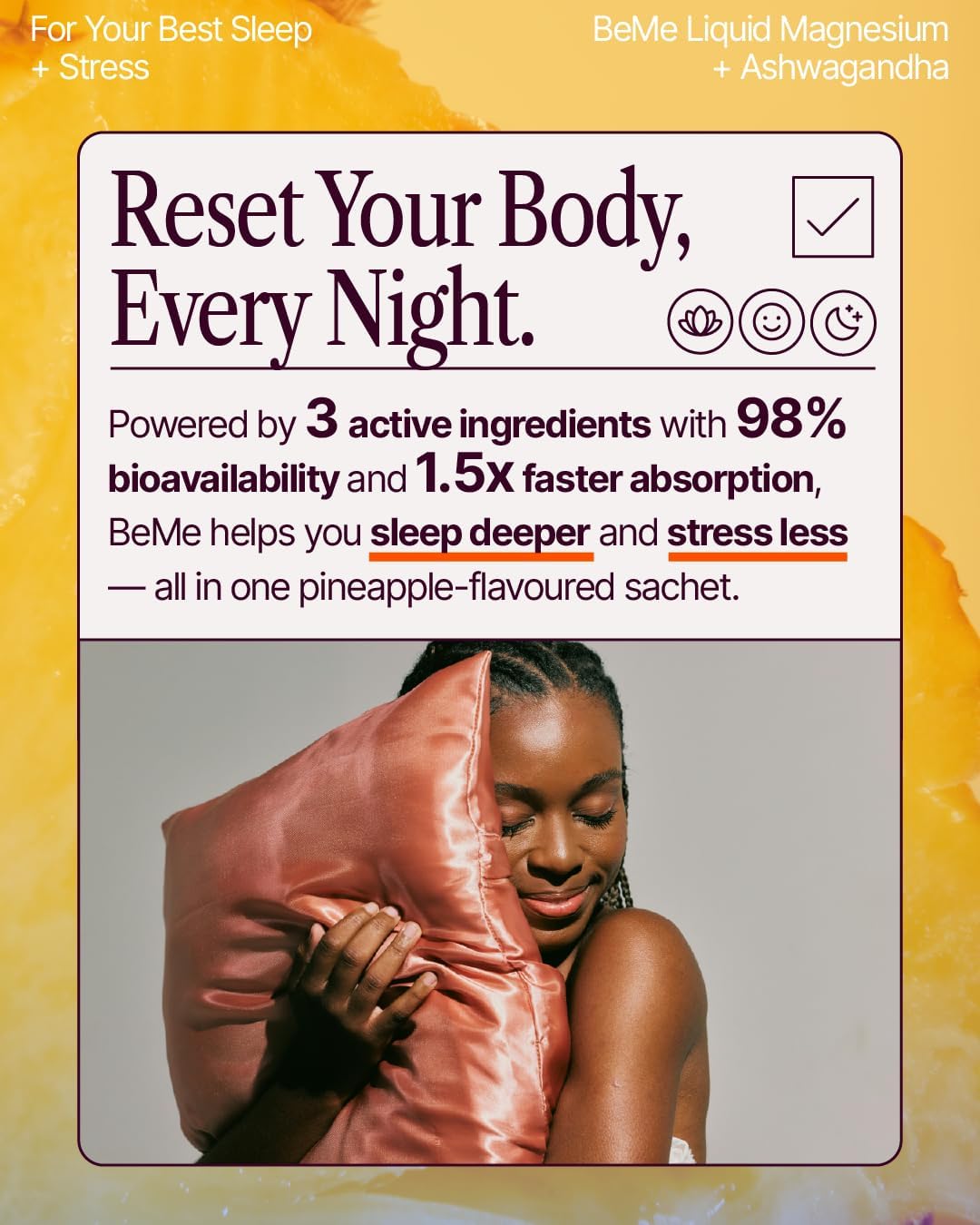 BeMe BeZen Sleep Aid Supplement Natural Without Melatonin - 2X Absorption Than Pills - Sleep aids for Adults with Magnesium, Ashwagandha, Chamomile, L-Theanine & GABA - Delicious Pineapple