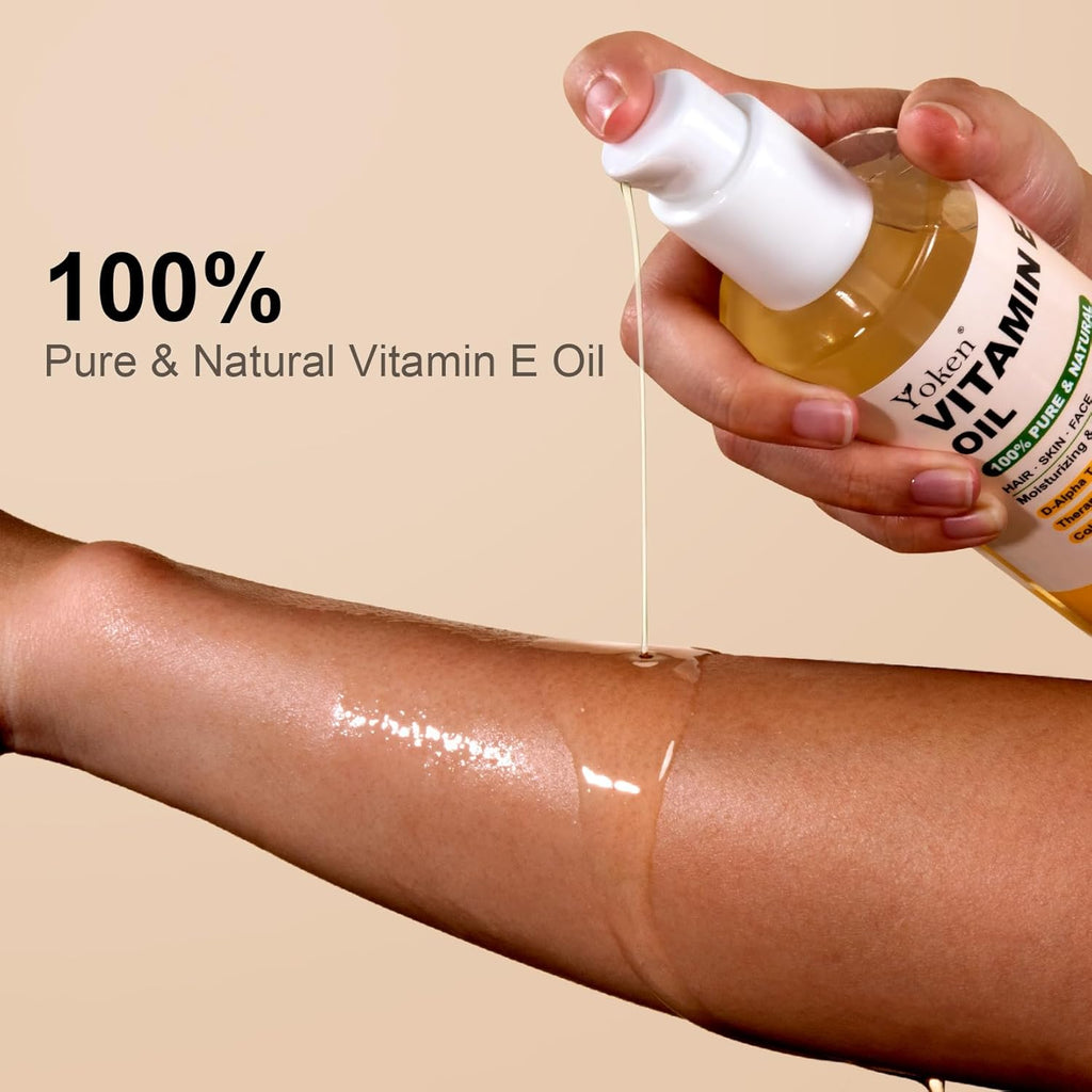 Yoken Vitamin E Oil 8 Fl Oz Organic Vitamin E oil for Skin 70,000 IU Vitamine oils for Scars Hair,Face,Nail,Scalp Perfect Bath and Body Oil Cold Pressed Hexane Free Non-GMO Gluten Free Formula