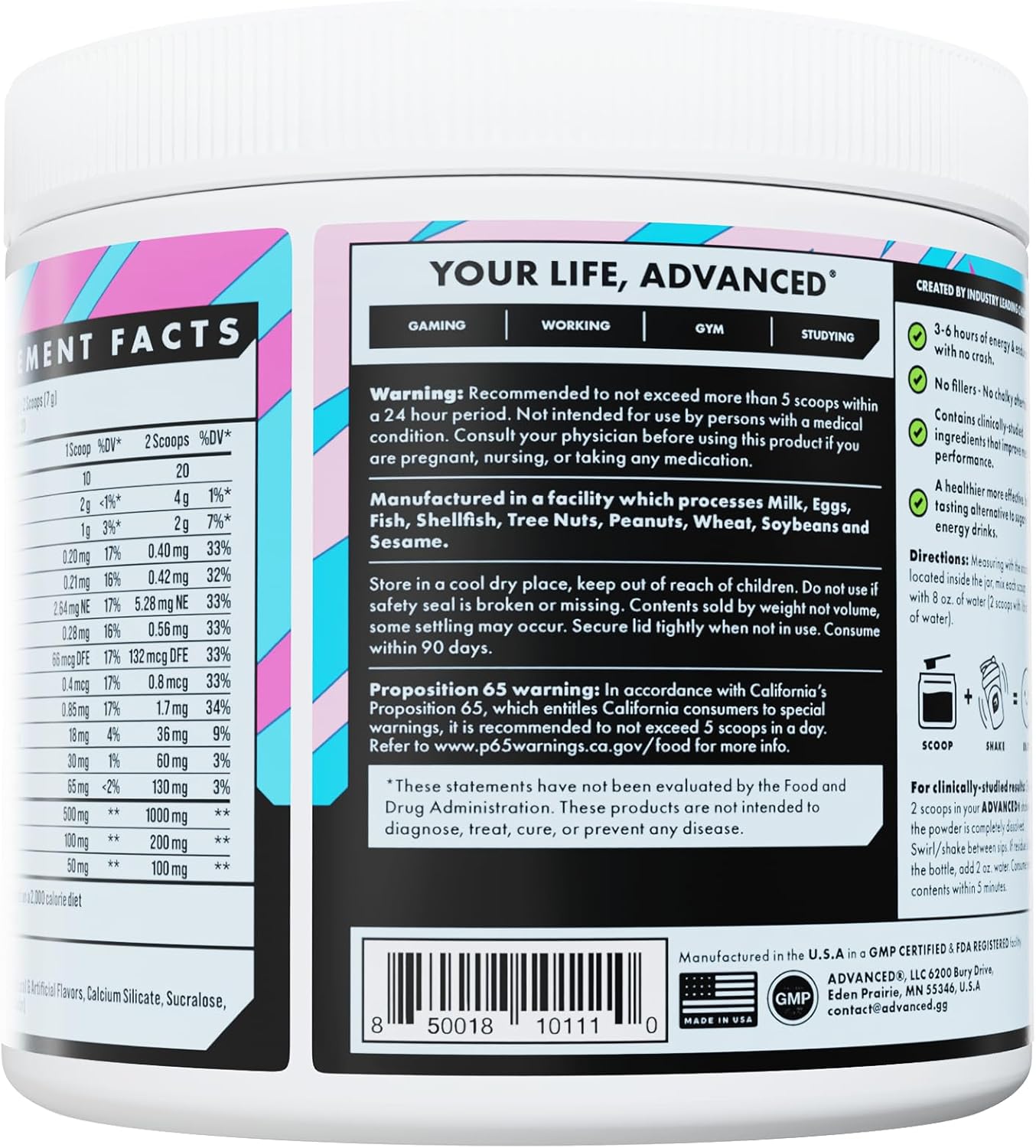 Advanced Energy - Energy Boosting Formula with Electrolytes for Hydration - L-Theanine to Combat Jitters - Sugar Free & Keto Friendly - No Maltodextrin (40 Servings) (Cotton Candy)