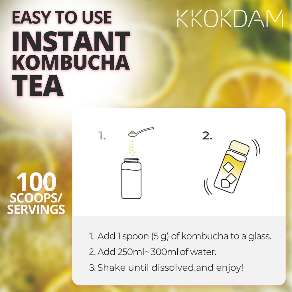 KKOKDAM Kombucha Tea - Lemon & Chrysanthemum Korean Tea - Kombucha Drinks Probiotic Support, Low Calorie, Sugar Free Kombucha Pack - 500g Bulk Pouch