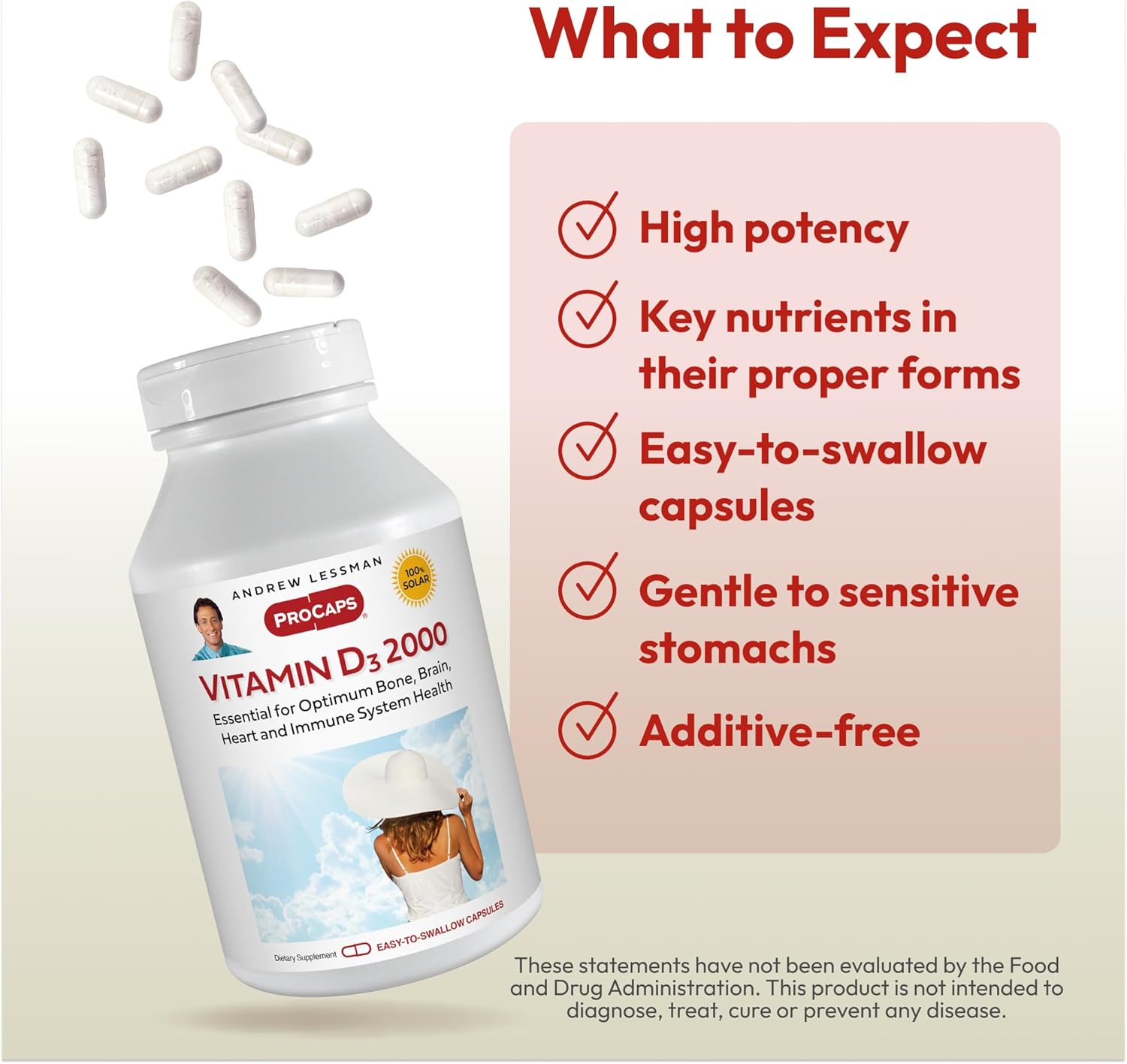 ANDREW LESSMAN Vitamin D3 2000 IU 180 Capsules - High Potency, Essential for Calcium Absorption, Supports Bone Health, Healthy Muscle Function, Immune System, More. Small Easy to Swallow Capsules