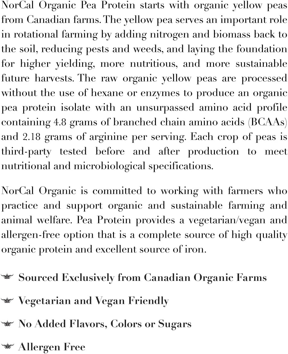 NorCal Organic - Premium Pea Protein Isolate - 100% Vegan and Organic - UNFLAVORED - 2 Pounds (Pack of 1) - 35 Servings