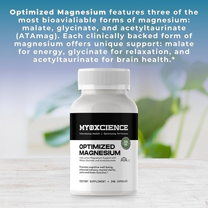MYOXCIENCE Optimized Magnesium Glycinate + Magnesium Taurate (as ATAmag®) for High Brain Bioavailability to Support Stress Relief and Sleep | 80 Servings