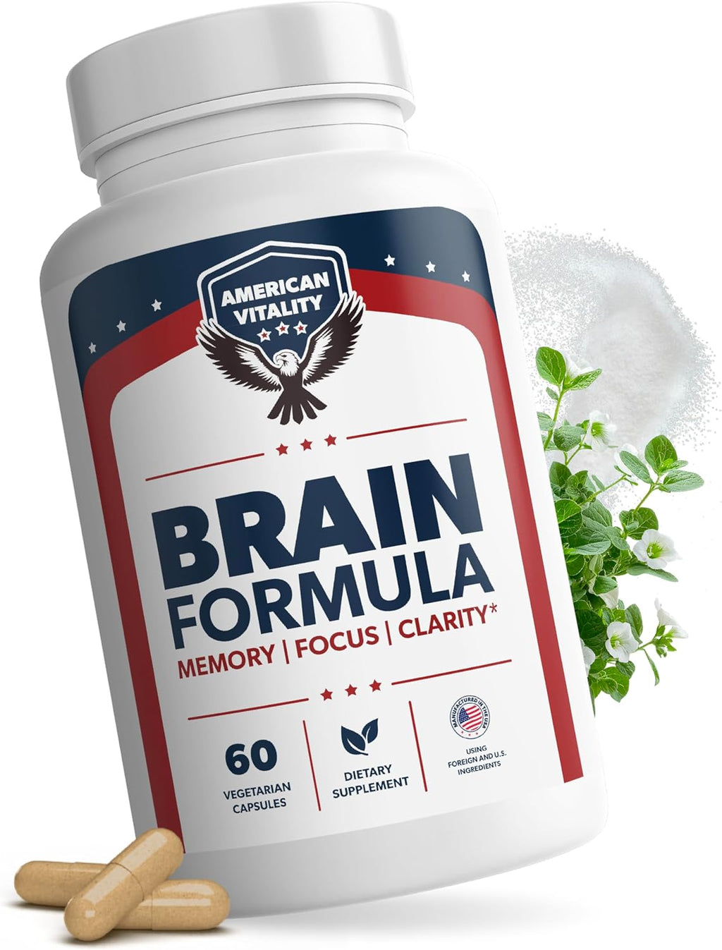 Brain Formula – with Niacin, Vitamin B6 & GABA – Provides Nutritional Support for Brain Health & Mental Performance* – 60 Capsules