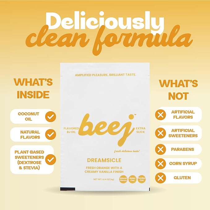 BEEJ Edible Massage Oil - Dreamsicle Flavored with Coconut Oil and Pumpkin Spice Gummies for Couples, No Artificial Flavors or Sweeteners