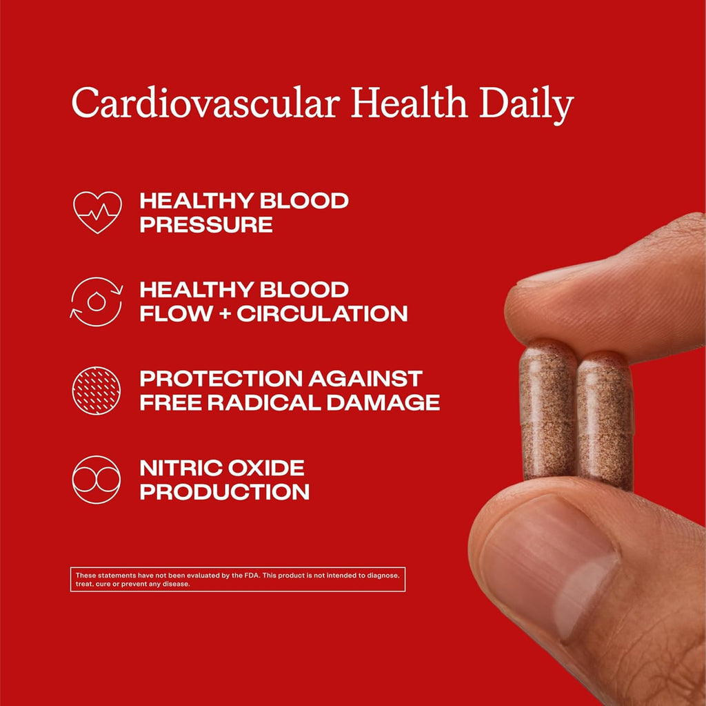 Humann Cardiovascular Health Daily, 4-in-1 Vascular & Blood Pressure Support, Grape Seed Extract & Hyaluronic Acid Circulation Supplement, Plant-Based Non-GMO, 60 Capsules