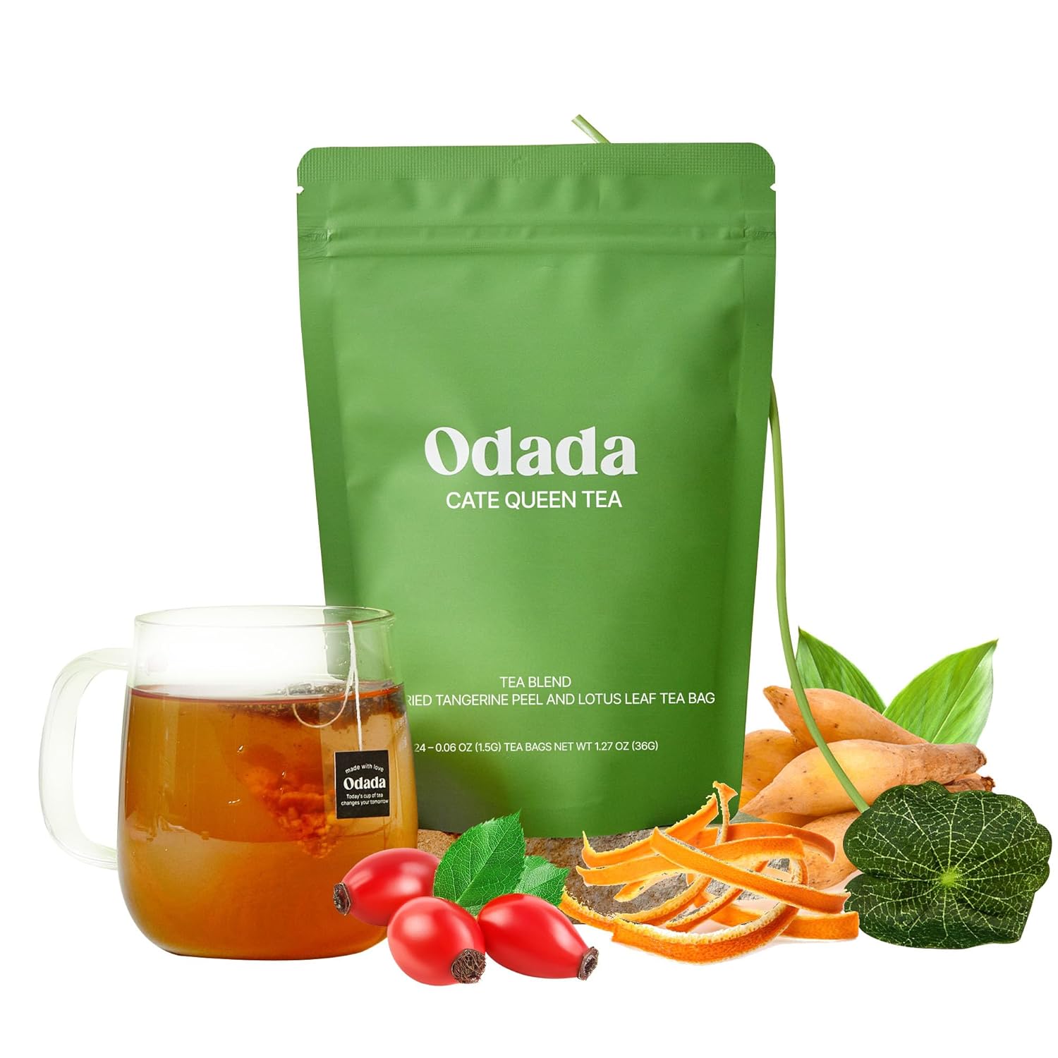 Odada CateQueen Herbal Wellness Tea, Digestive Support & Antioxidant Blend with Lotus Leaf & Ginger, Caffeine-Free, Zero Sugar, 24 Tea Bags