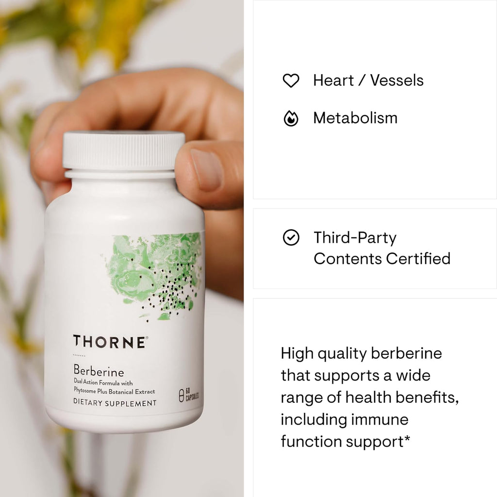 THORNE - Berberine - Dual Action Formula with Phytosome Plus Botanical Extract - Support Heart Health, Immune System, Healthy GI, Cholesterol* - Gluten-Free, Dairy-Free - 60 Capsules - 30 Servings