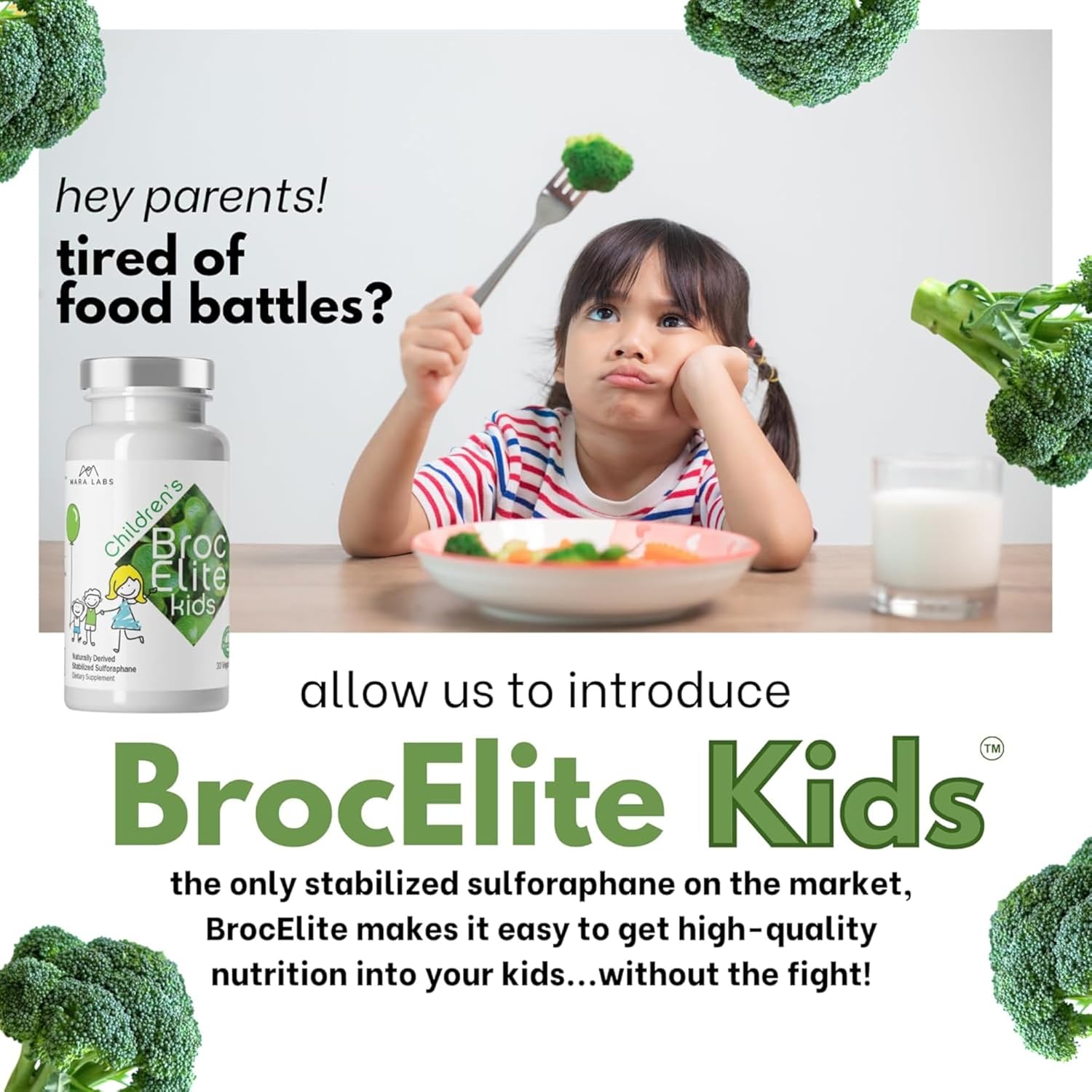 Mara Labs Kids | Broccoli Supplement w/Naturally Stabilized Sulforaphane Extract for Children | No Glyphosate Residue | 30 Vegan Capsules