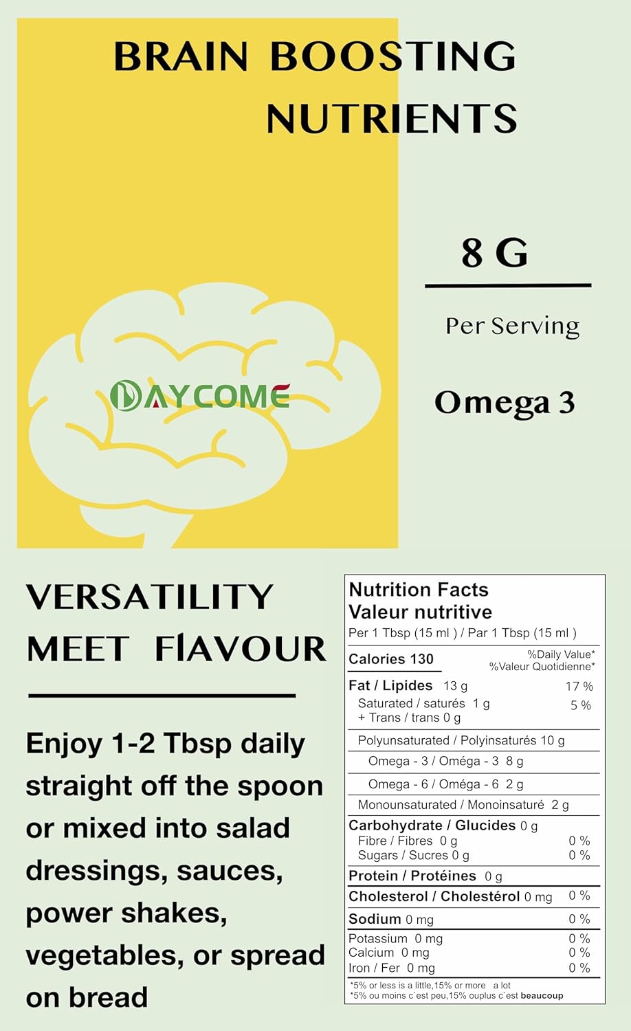 SUNYEAH Canadian Flaxseed Oil - 1 L / 33.8 OZ, 100% Pure, Cold presss, Unrefined, Non-GMO-Saskatchewan Harvest - Essential Fatty Acids for Wellness- 8 g Omega3 per Serving