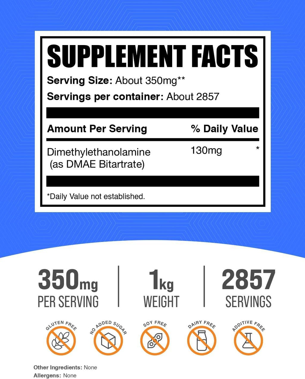 BulkSupplements.com DMAE Bitartrate Powder - Dimethylaminoethanol Bitartrate, DMAE Supplement - Unflavored & Gluten Free, 350mg per Serving, 1kg (2.2 lbs) (Pack of 1)
