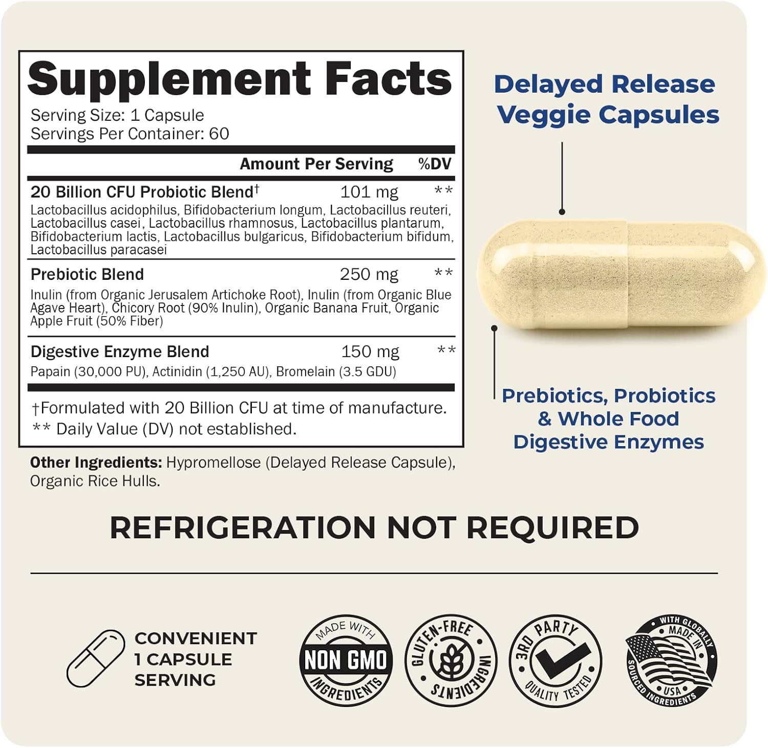 Advanced Prebiotics and Probiotics for Women & Men, Immune, Digestive & Gut Health with L. Reuteri, Inulin Fiber, Digestive Enzymes, Non-GMO, Gluten-Free, Dairy-Free, 60 Capsules