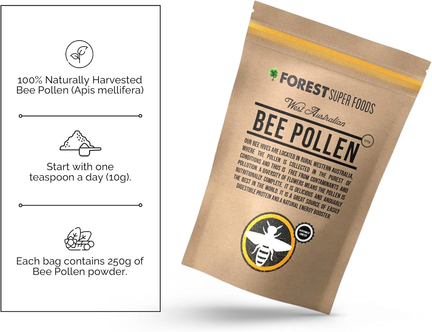 Western Australian Bee Pollen Granules 250g | Premium Quality + Not Imported | Nutrient-Rich Complete Food from