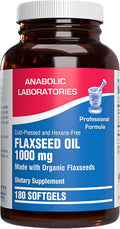Cold Pressed Organic Flaxseed Oil 1000mg Softgels - Non GMO Organic Flax Seed Oil Rich in Naturally Occurring Omega 3 6 9 for Full Body Benefits - Fish Free Omega 3 Supplement (180 Softgels)