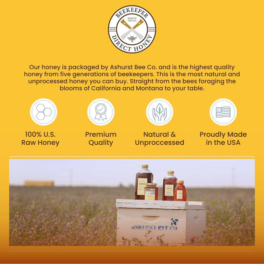 Beekeeper Direct Raw Unfiltered Honey - Real Raw Sweet Clover Honey - All Natural Non-GMO Pure Gourmet Honey - Local Montana Clover Honey (1lbs Squeeze Bottle)