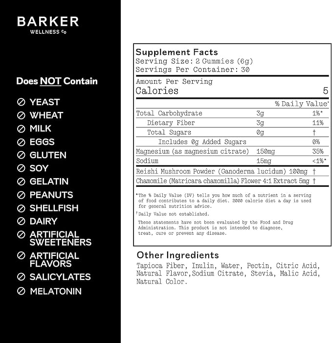 Barker Wellness Magnesium Relax Gummies | Advanced Stress & Muscle Tension Relief | Promotes Calm & Relaxation with Reishi Mushroom & Chamomile | Vegan, Sugar-Free, Tropical Mango | 60 Gummies