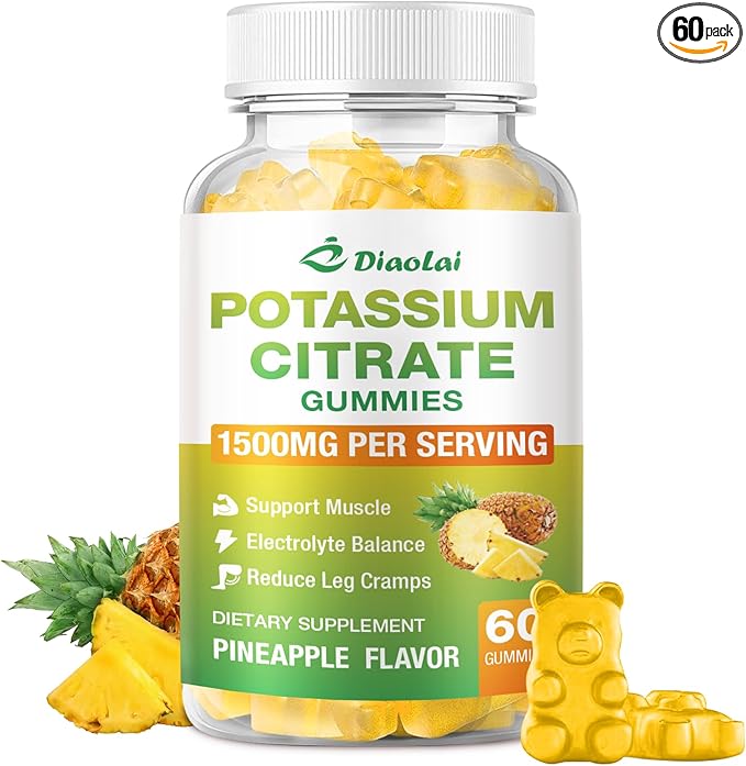 Potassium Citrate 1500mg Gummies - Potassium Supplement for Women & Men, Supports Leg Cramp Relief & Muscle Health, Vegan, Pineapple Flavor (60 Count)