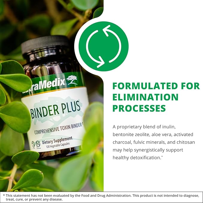 NutraMedix Binder Plus - Comprehensive Toxin Binder & Body Detoxifier - Prebiotic Antioxidant Support + Inulin, Bentonite, Aloe Vera, Activated Charcoal, Fulvic Minerals & Chitosan (120 Capsules)