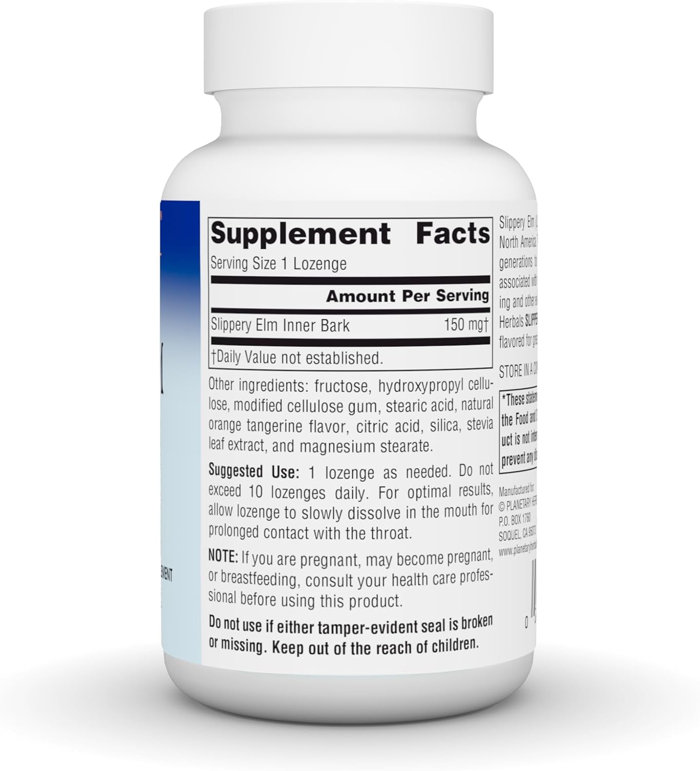 Planetary Herbals Slippery Elm Tangerine Lozenges, Herbal Throat Support, 100 Lozenge