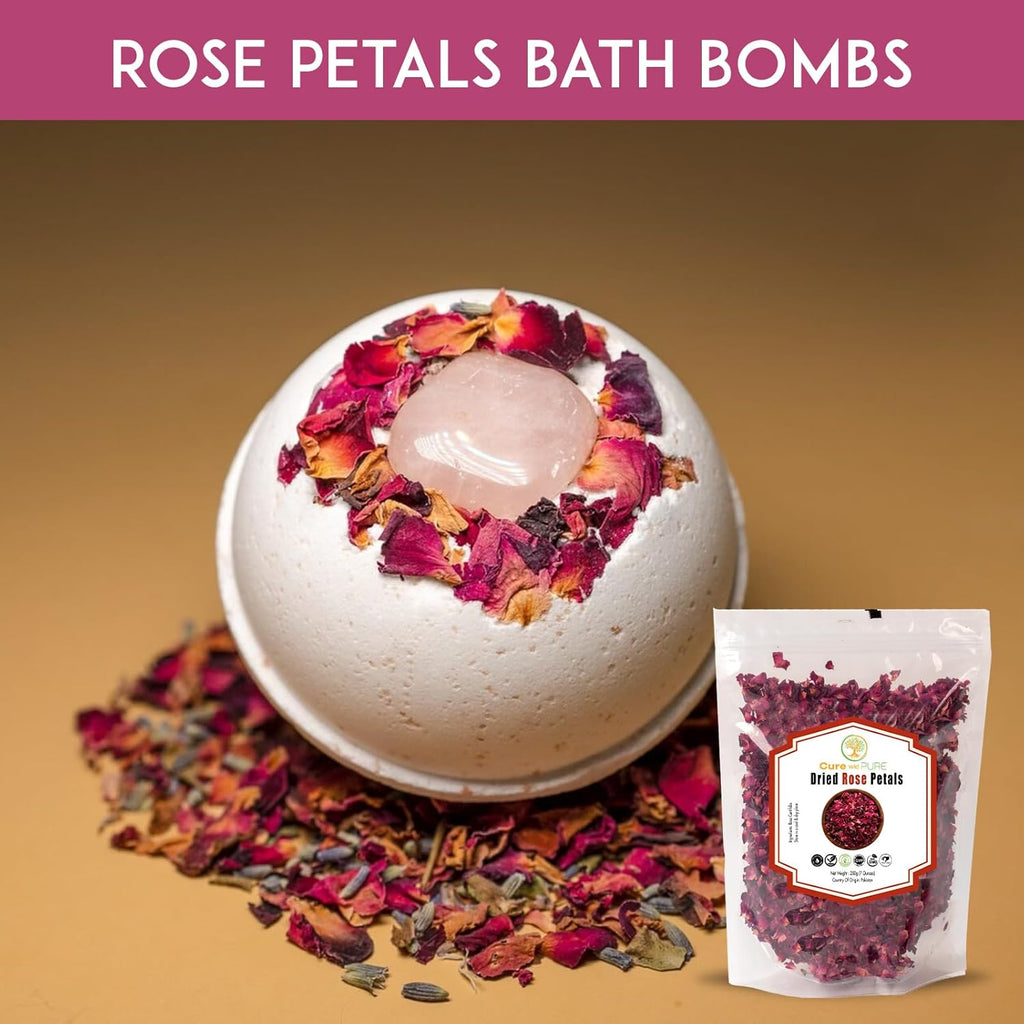 Cure Wid Pure Certified Organic Dried Rose Petals 7oz Food-Grade Edible Rose Petals for Tea,Cocktails,Baking,Skincare & DIY - Sun-Dried,Non-GMO,Gluten & Chemical-Free Edible Flowers in Resealable Bag