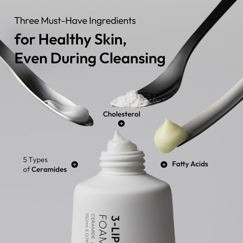 LAYERLAB Korean Face Wash with 5 Ceramides | Hydrating Low pH Cream Foam Cleanser for Sensitive Skin | Helps Support Moisture Barrier, Non-Drying, For All Skin Types 150ml 5.07 fl oz (White)