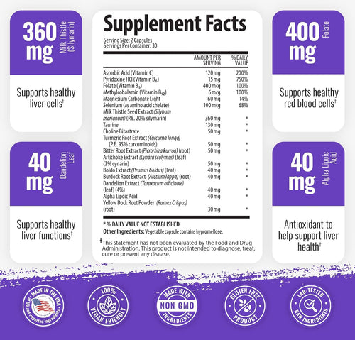 1 Body Liver Support Triple Pack - 180 Capsules - Milk Thistle and Dandelion Root