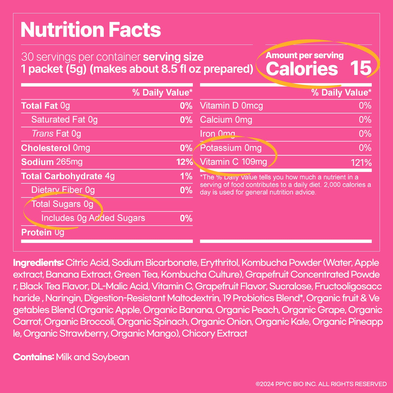 SUNMANC Kombucha 30 packets, Sparkling Probiotic Fermented Drink, Convenient Powdered Drink Mix, Tea Powder, Low Calories, Sugar 0g, Low Caffeine (Grapefruit)