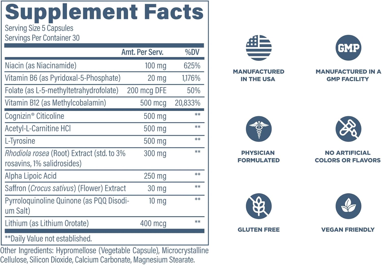 Revive MD Brain Supplements for Memory & Focus, Brain Plus - Stimulant Free Nootropic Supplement for Cognitive Health with Niacin, Vitamin B6 & B12, Acetyl-L-Carnitine HCL & Alpha-GPC- 150 Capsules