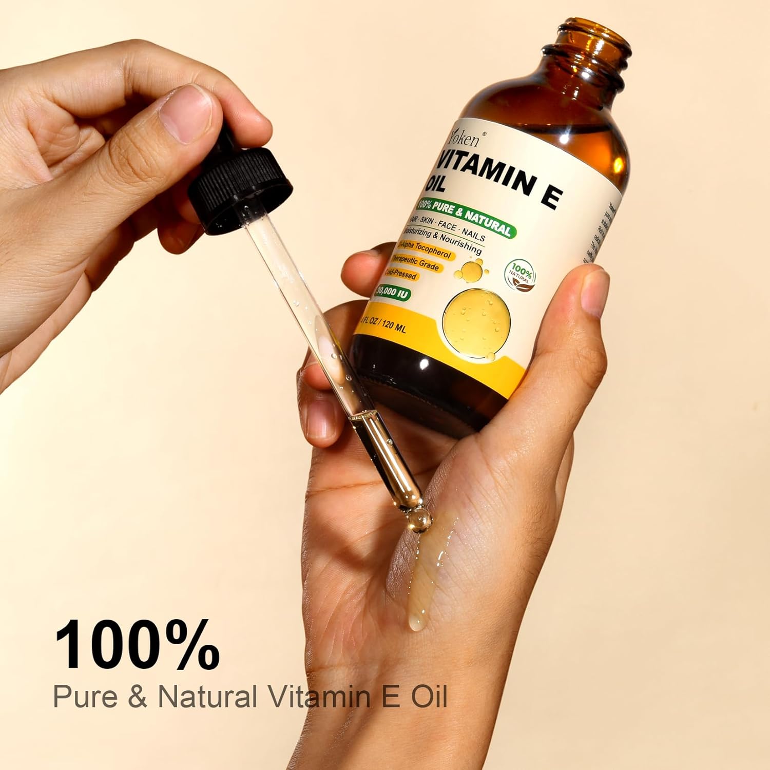 Yoken Vitamin E Oil 4 Fl Oz Organic Vitamin E oil for Skin 30,000 IU Vitamine oils for Scars Hair, Face, Nail, Scalp Perfect Bath and Body Oil, Cold Pressed Hexane Free Non-GMO Gluten Free Formula