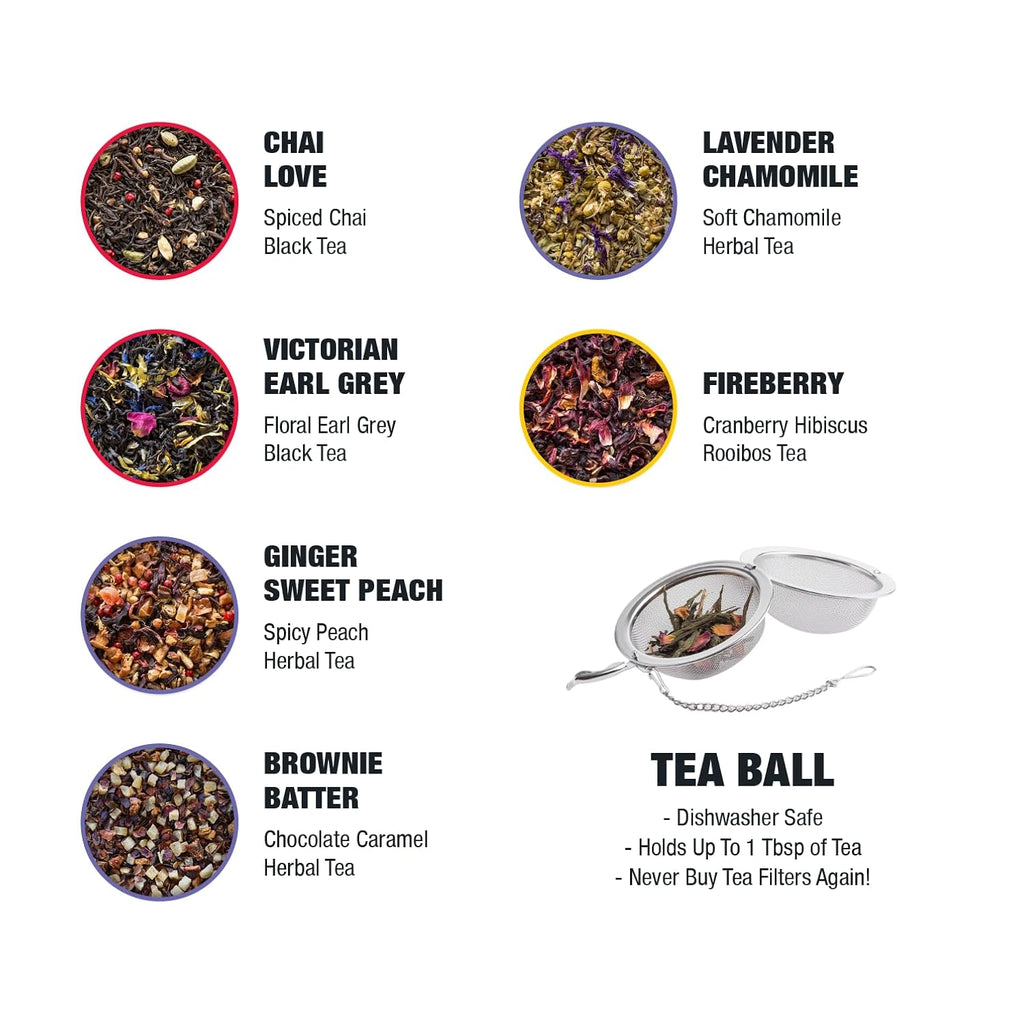 Tiesta Tea - Love & Warmth Loose Leaf Tea Gift Set, Loose Leaf, 6-Flavor Premium Variety Pack with Ball Strainer for Steeping, Brewing, and Enjoying, Valentines Day Assortment to Make Hot or Iced