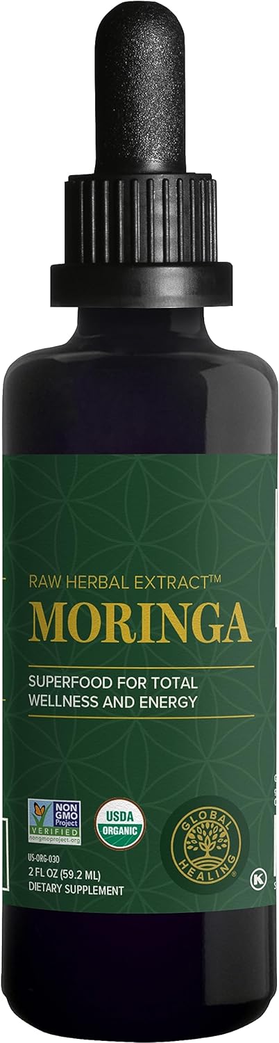 Global Healing Center - Organic Moringa Oleifera Extract Liquid Drops, Moringa Supplement-Vegan from Tree Leaves-Max Absorption of Vitamins and Minerals- More Potency Than Powder Form (2 Fl Oz)