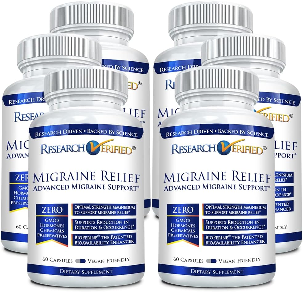 Research Verified Migraine Relief - Dual Action Supplement - Reduce Severity and Duration, Balance Hormones - with Ginger and Ginko Biloba- 60 Capsules Per Bottle - 6 Month Supply
