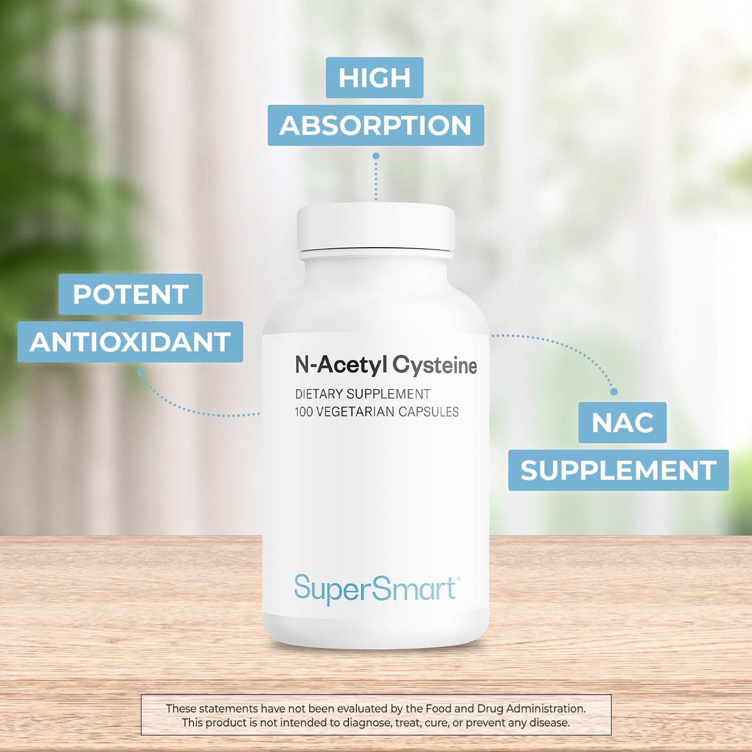 Supersmart N-Acetyl Cysteine 1800mg per Day (High Absorption) - NAC Supplement - High Potency Antioxidants Amino Acids - Glutathione Precursor | Non-GMO & Gluten Free - 100 Vegetarian Capsules