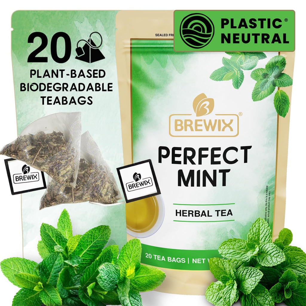 BREWIX, Moroccan Mint Tea (20 Pyramid Tea Bags) | Soothes Your Belly | Calming, Fresh and Cool | Caffeine Free Herbal Tea | No Sugar & No Caffeine