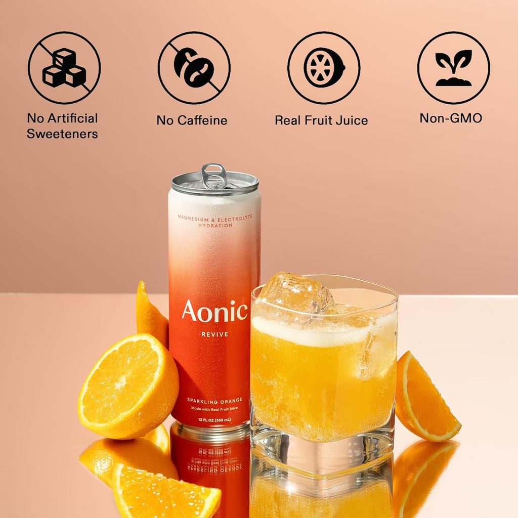 Aonic Revive Sparkling Orange – Hydration Drink with Magnesium & Potassium Electrolytes, Delicious Taste, Real Fruit Juice, 12oz (12 Pack)