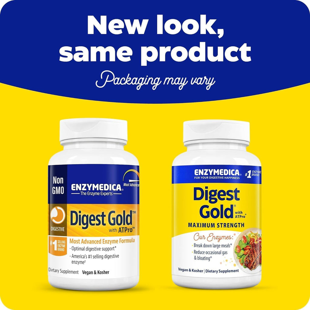 Enzymedica Digest Gold + ATPro, Maximum Strength Digestive Enzymes, Helps Digest Large Meals for Instant Bloating Relief, 90 Count
