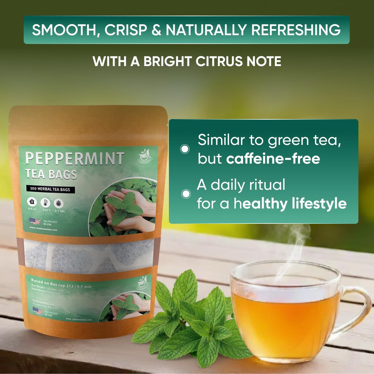 TeaDreamTea Peppermint Tea Bag - Mint tea - Herbal Tea - Mint Tea Bags - Healthy tea | Aromatic & Caffeine Free Tea (100 Teabags)