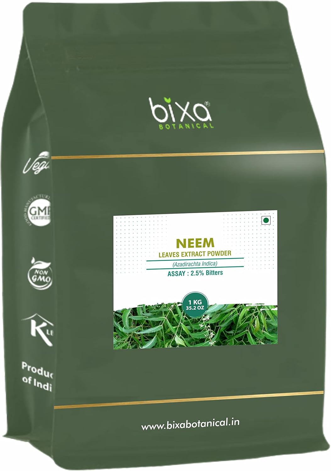 bixa BOTANICAL Ayurvedic Natural Herbal Supplement Neem Pure Authentic Premium Quality (Azadirchta Indica) Dry Extract - 2.5% Bitters by Gravimetry | 35.2 Oz | 1 Kg Pack