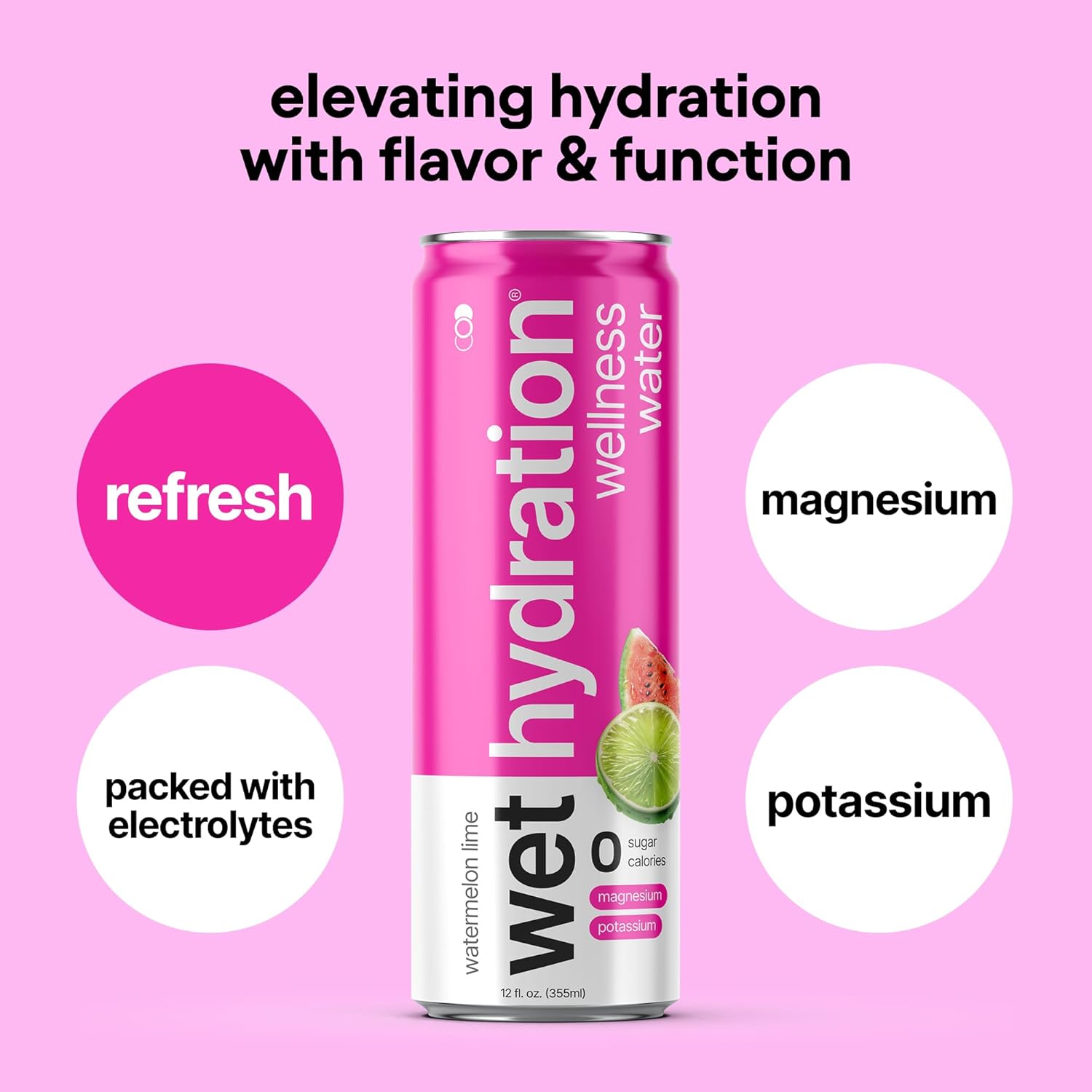 Wet Hydration, Zero Calorie, Functional Wellness Water - Trial Pack (12 Ounce Cans, Pack of 4) - Flavored Water, Hydration Drink, No Sugar, No Artificial Ingredients, Zero Calories (Packaging May Vary)