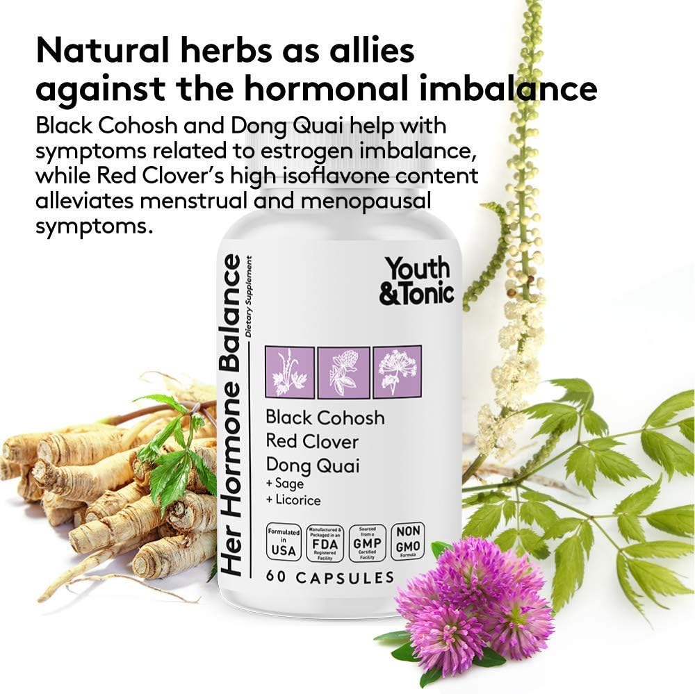 Hormone Balance for Women PMS & Menopause Relief Support Pills | Ease Female all Stages Hormonal Imbalance w Natural Herbal Supplements | Black Cohosh Red Clover Dong Quai Soy Isoflavones Complex