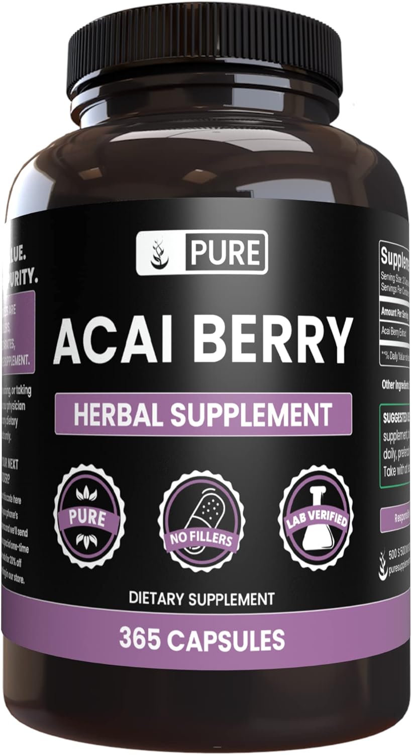 PURE ORIGINAL INGREDIENTS Acai Berry (365 Capsules) No Magnesium Or Rice Fillers, Always Pure, Lab Verified