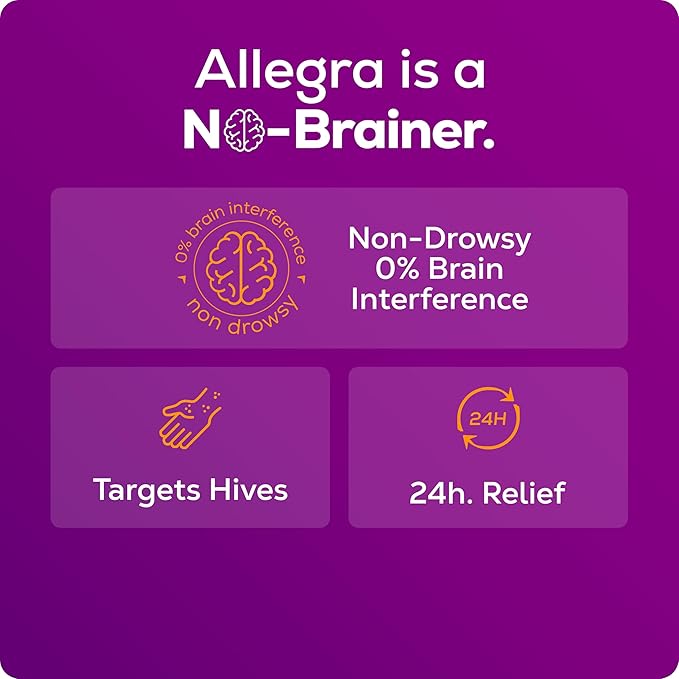 Allegra Hives Antihistamine 24-Hour Tablets, Non-Drowsy Hive Reduction and Hive Itch Relief, 180 mg Fexofenadine HCI, 30-Count, 3 pk