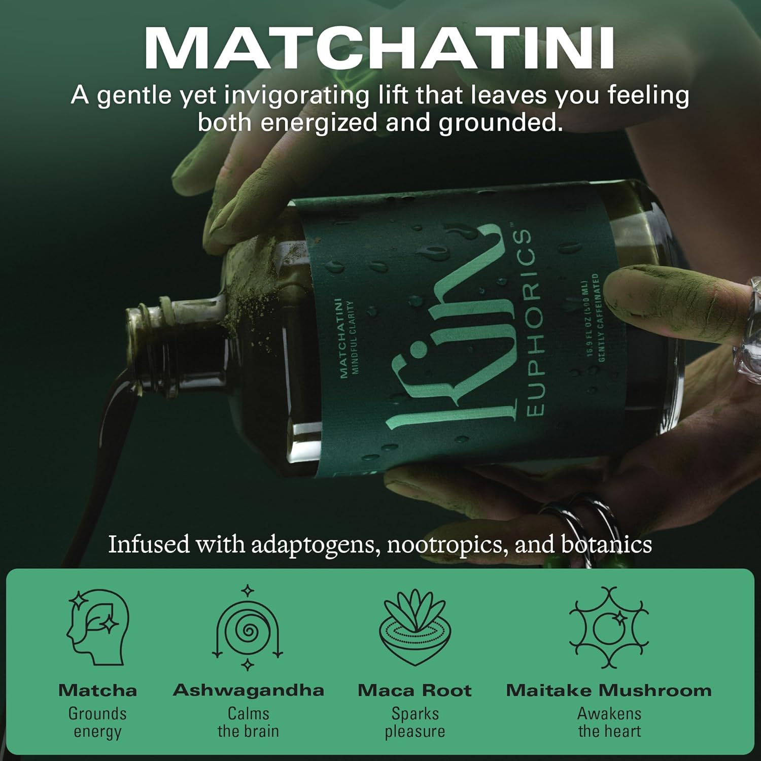 Kin Euphorics Matchatini | Non-Alcoholic Matcha Cocktail | Adaptogens, Nootropics, Botanicals | Vanilla, Maple, Tart Finish | Elevate Mood & Calm Mind | 16.9 fl oz