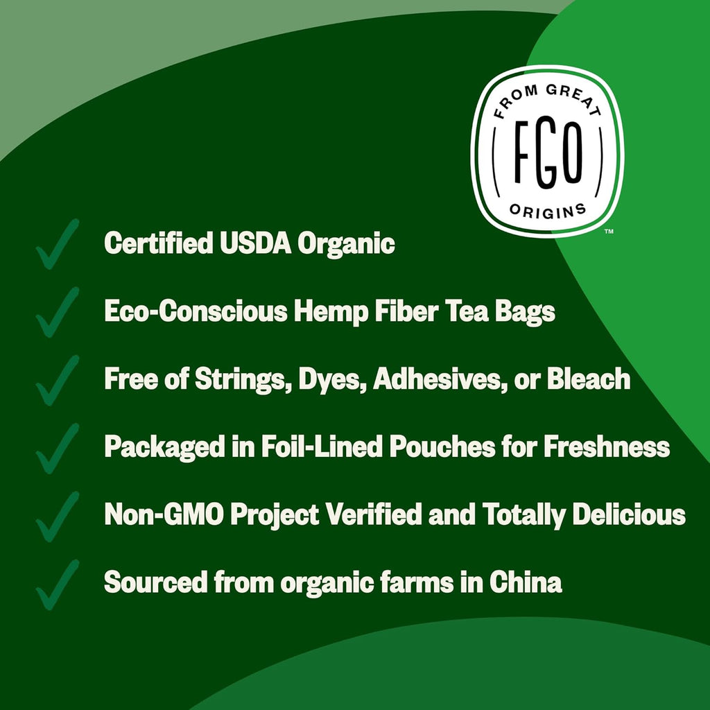 FGO Organic Green Decaf Tea, 100 Count, Eco-Conscious Tea Bags, Resealable Bag, Caffeine Free, Packaging May Vary (Pack of 1)