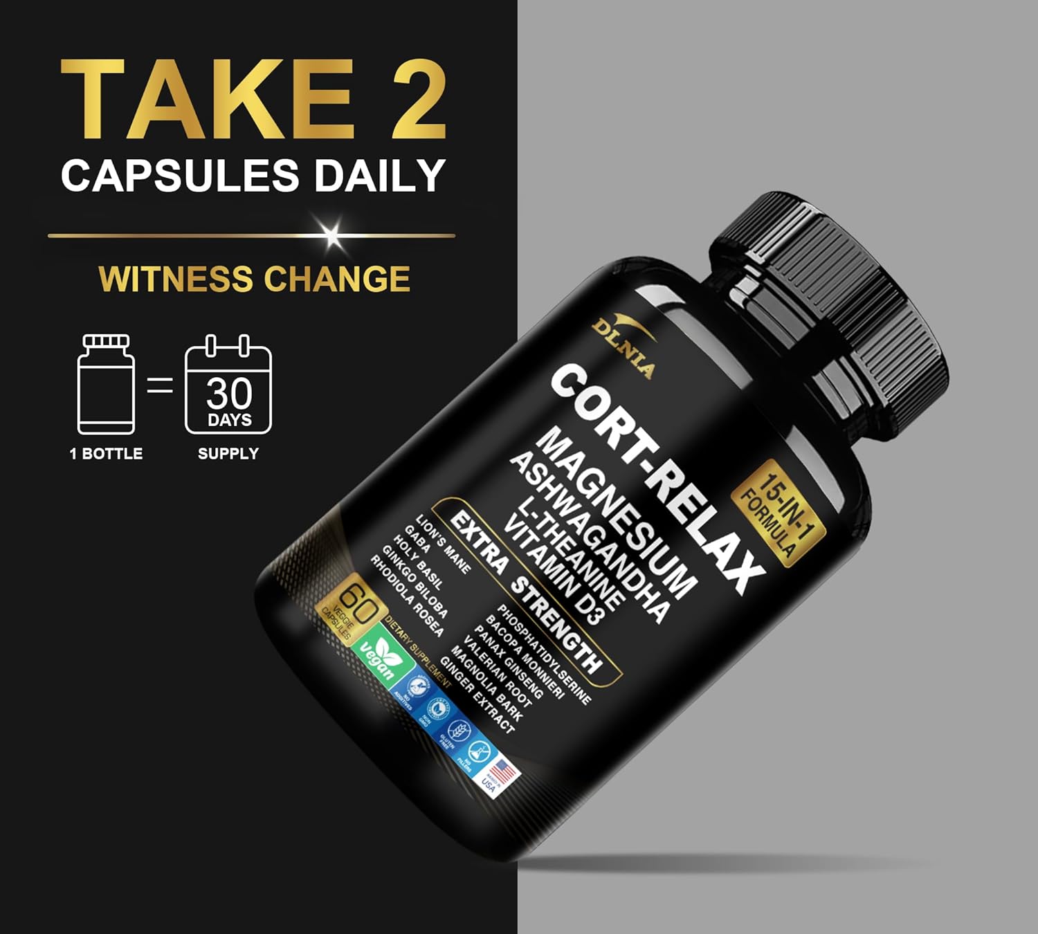 Super Calm Cortisol Supplement with Magnesium Glycinate, Ashwagandha KSM-66, L-Theanine, Phosphatidylserine, Ginkgo Biloba & Lions Mane for Calm, Focus, Mental Clarity, Relaxation, Sleep, Energy